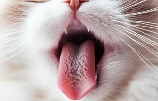 Close Up Of A Cats Mouth And Pink Tongue photo