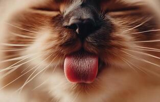 Close Up Of A Cats Face Showing Tongue And Whiskers photo