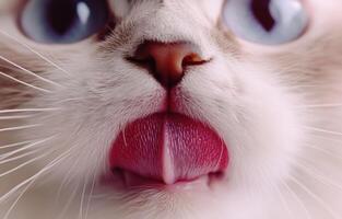 Close Up Of A White Cat Tongue And Whiskers photo