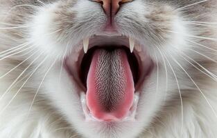 Close Up Of A Cats Open Mouth Showing Teeth And Tongue photo