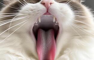 Ragdoll Cat Yawning Showing Teeth and Tongue photo