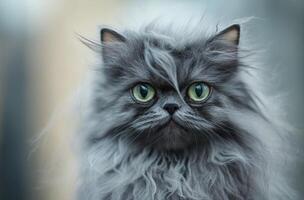 Gray Persian Cat With Long Fluffy Fur photo