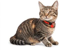 Adorable Tabby Kitten Wearing Red Collar photo
