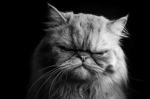 A Grumpy Persian Cat Portrait in Black and White photo