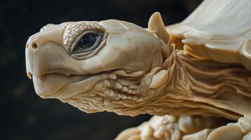 A close up portrait showcases the head of a tortoise animal photo