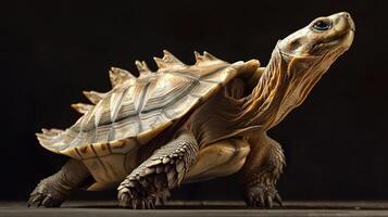 A Large Turtle Displays Its Detailed Shell And Long Neck photo