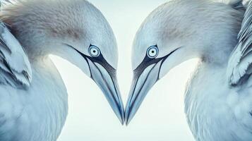 Two seabirds with white and grey feathers face each other photo