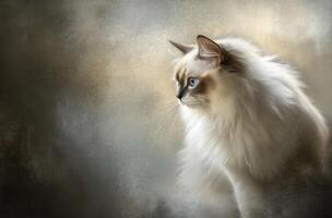A beautiful cat with blue eyes looking off to the side photo