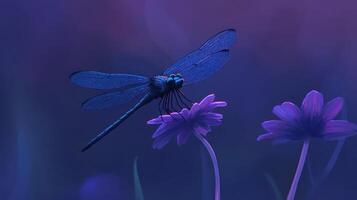A beautiful dragonfly perched upon a soft violet colored flower photo