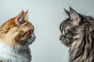 Two cats face to face on a neutral and simple background photo
