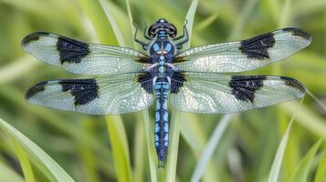 Detailed close up image of a beautiful dragonfly insect creature photo