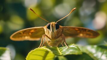 Close up picture of a butterfly resting on a leaf photo