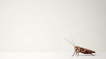 A Brown Insect with Long Antennae Stands Against a White Background photo