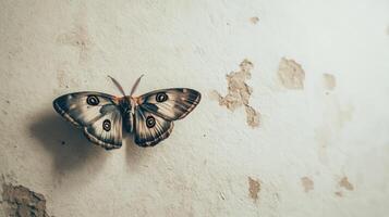 A beautiful butterfly resting on a weathered and aged wall surface photo