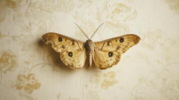 A beautiful moth with spotted wings resting on a wall photo