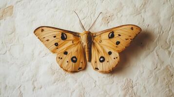 A beautiful butterfly resting against a textured cream colored surface photo