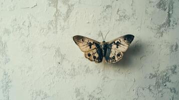 A Moth Resting On A White Wall With Texture Details photo