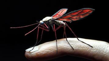A detailed artistic macro view of a delicate insect resting on a finger photo