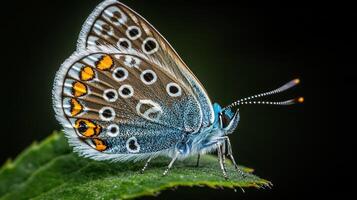 A Delicate Butterfly Resting On A Vibrant Green Leaf photo