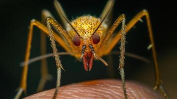 Close up macro of an insect on human skin looking forward photo