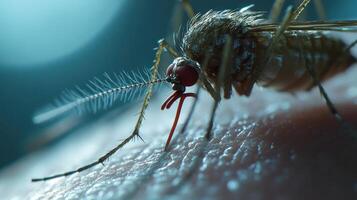 A detailed macro photograph of a mosquito on human skin photo