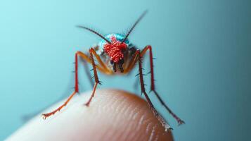 Detailed macro photograph depicts a colorful insect resting on a fingertip photo