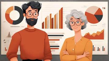Animated Business Team Presenting Data Charts and Financial Analysis. video