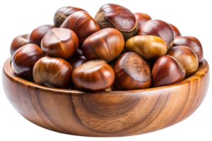 Roasted Chestnuts in a Rustic Wooden Bowl, Warm Autumnal Still Life, Delicious Fall Treat - Professional digital artwork with vibrant colors and detailed composition png