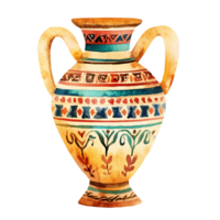Ancient decorative vase with colorful geometric patterns png