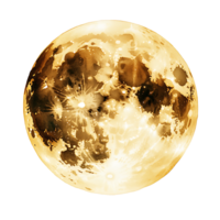 Image shows detailed, illuminated depiction of moon with golden png