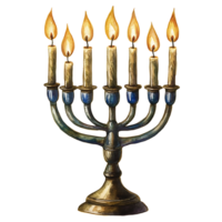 Traditional menorah with lit candles, symbolizing Hanukkah png