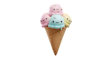 kawaii gelo creme cone com pastel colheres e sorridente rostos png