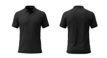 Front and Back View of a Black Polo Shirt with Three Buttons png