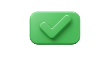 Glossy Green Check Mark on Rounded Rectangle 3D Rendered Approval Icon png