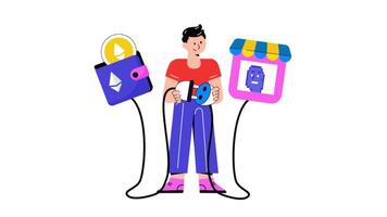 Connecting Digital Wallet To Nft Market 2D Flat Animations. video