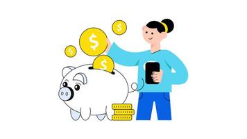 Piggy saving 2D Flat Animations. video