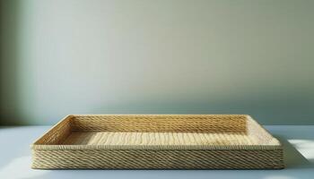 Seagrass root square rattan tray traditional handcraft basket on table photo