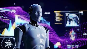 Futuristic Robot Analyzing Data in a High-Tech Digital Environment video