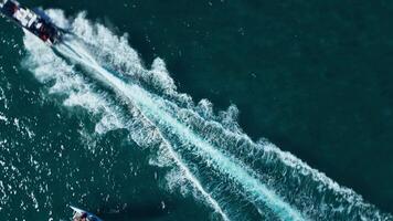 Top view of speedboat on the turquoise ocean video