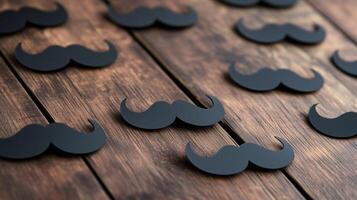 Black mustaches icon pattern seamless on wooden background photo