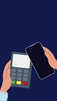 4K animation of a hand holding an EDC payment machine and a smartphone showing a successful transaction, ideal for illustrating contactless digital payments. video