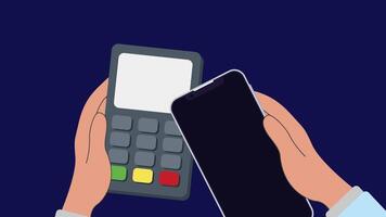 4K animation of a hand holding an EDC payment machine and a smartphone showing a successful transaction, ideal for illustrating contactless digital payments video