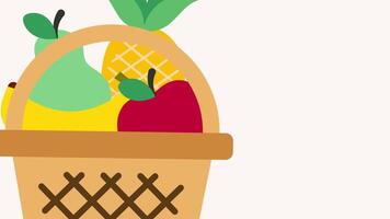 4K animation of colorful fruit dropping into a basket in smooth motion. A fun and dynamic visual perfect for healthy food themes, kids education, or creative design use. video