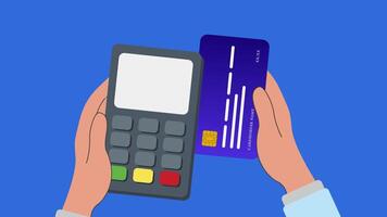 4K animation of a hand swiping a debit card on an EDC payment machine showing transaction success, ideal for illustrating digital finance and cashless payments video
