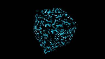 Abstract Digital Cube with Glowing Pixels in Black Background video