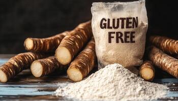 Gluten free cassava root flour healthy ingredient for cooking or baking photo