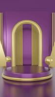 3d animation purple and goldpodium minimal product display portrait background, 3d purple podium. Product visualization on the platform video