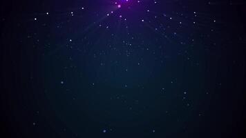 Particle rotation around with purple ray light from top on blue background video