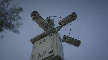 A HighTech Surveillance Tower with multiple cameras for improved security and monitoring video
