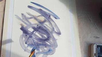 Abstract watercolor painting process with brush strokes and blending techniques on canvas. video